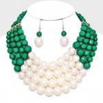 Greene Beaded Multi-Strand Pearl Accented Two Tone Necklace